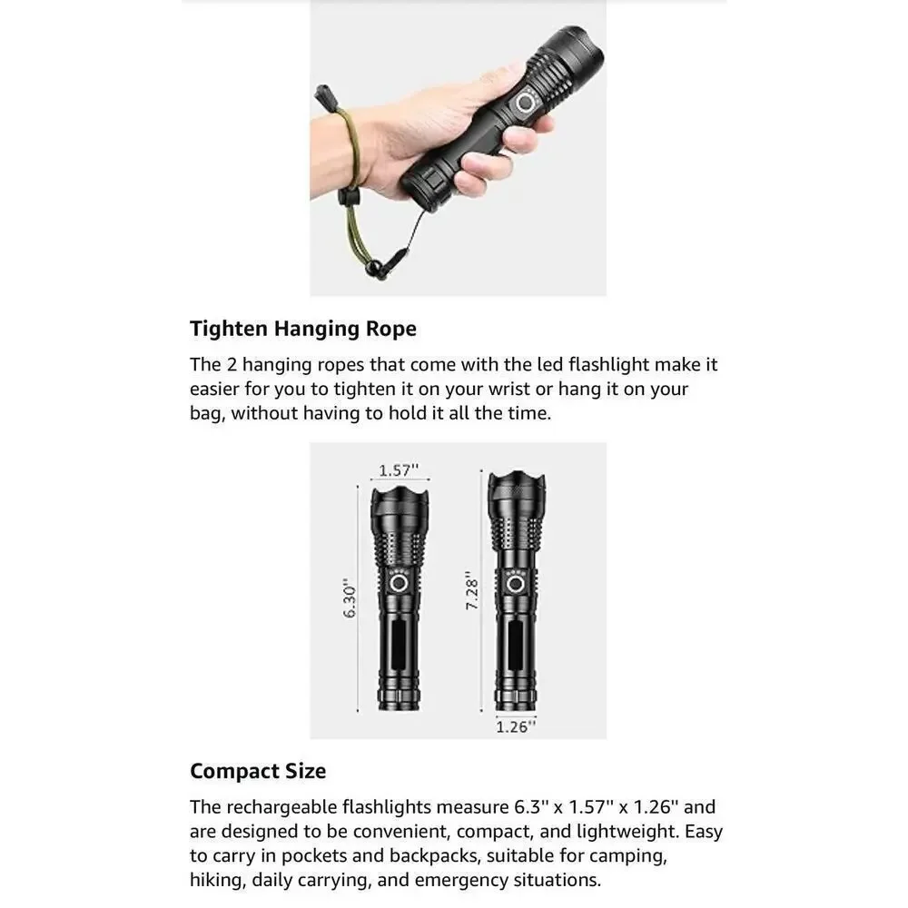 ISUNMEA Rechargeable Strong Flashlight, 2Packs Zoomable LED Powerful Flashlight